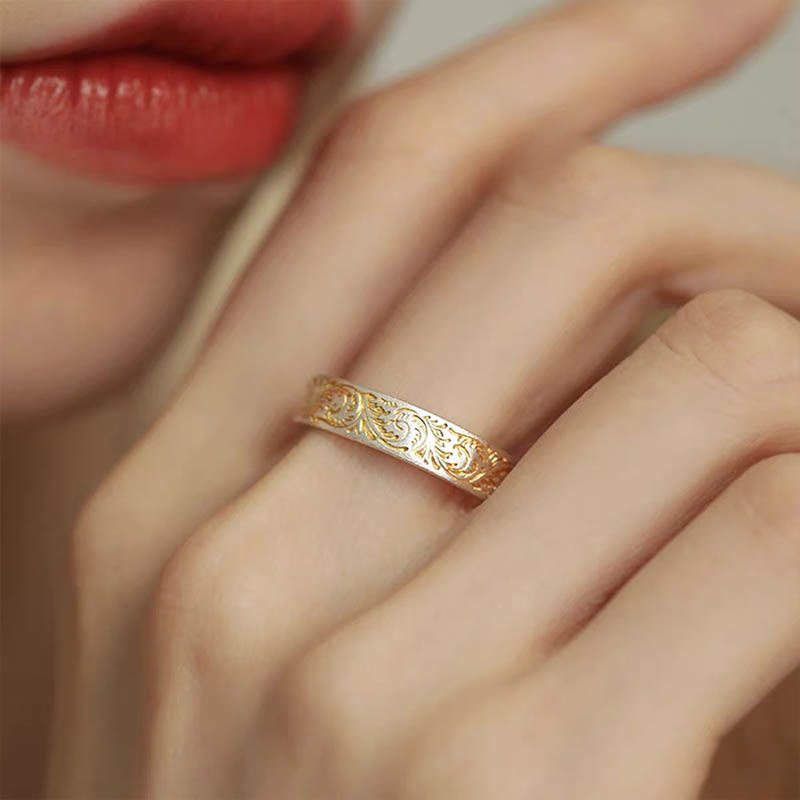 Anillo con patrón de flor alegre pintada en oro de plata de ley 999 Buddha Stones con Sutra del Corazón pacífico - image 10