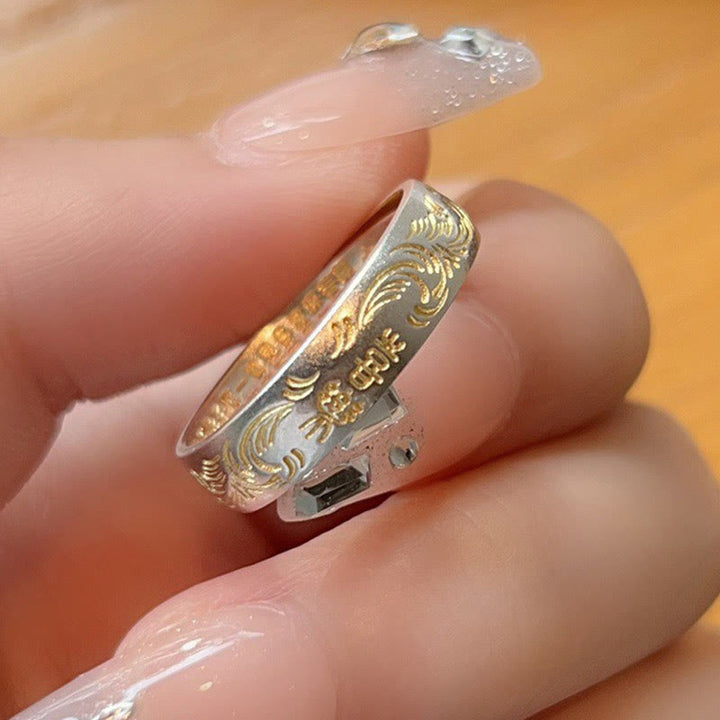 Anillo con patrón de flor alegre pintada en oro de plata de ley 999 Buddha Stones con Sutra del Corazón pacífico - image 6