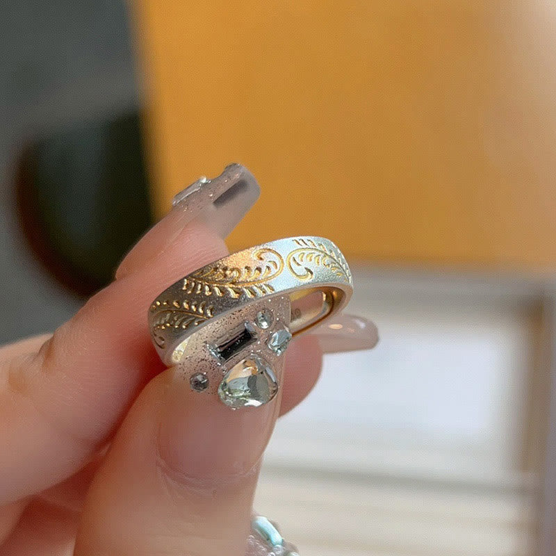 Anillo con patrón de flor alegre pintada en oro de plata de ley 999 Buddha Stones con Sutra del Corazón pacífico - image 12