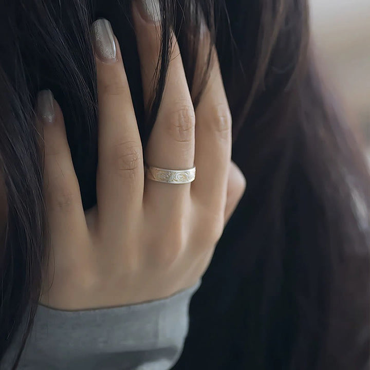 Anillo con patrón de flor alegre pintada en oro de plata de ley 999 Buddha Stones con Sutra del Corazón pacífico - image 11