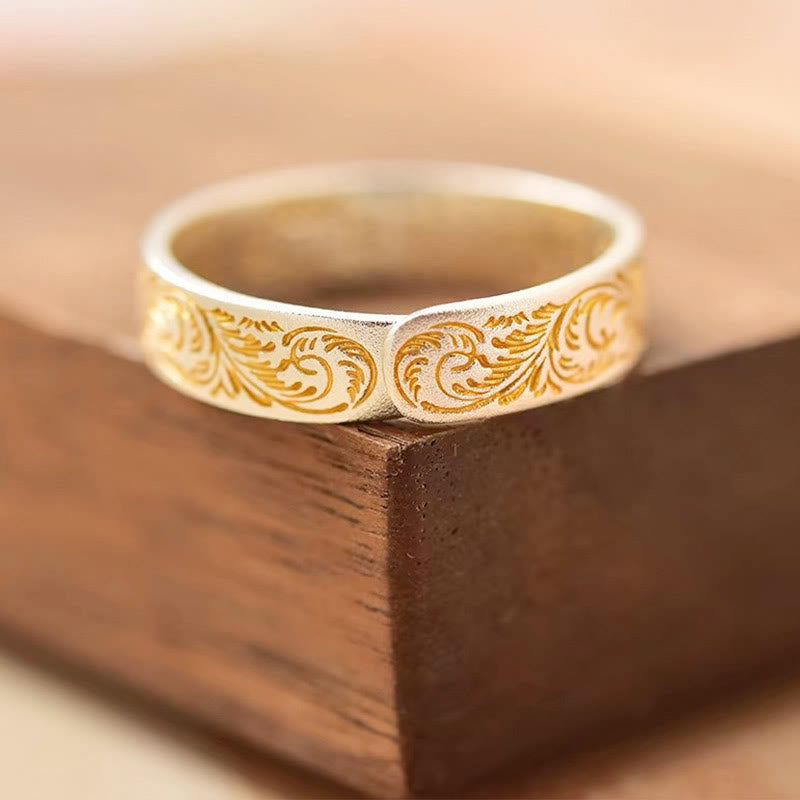 Anillo con patrón de flor alegre pintada en oro de plata de ley 999 Buddha Stones con Sutra del Corazón pacífico - image 1