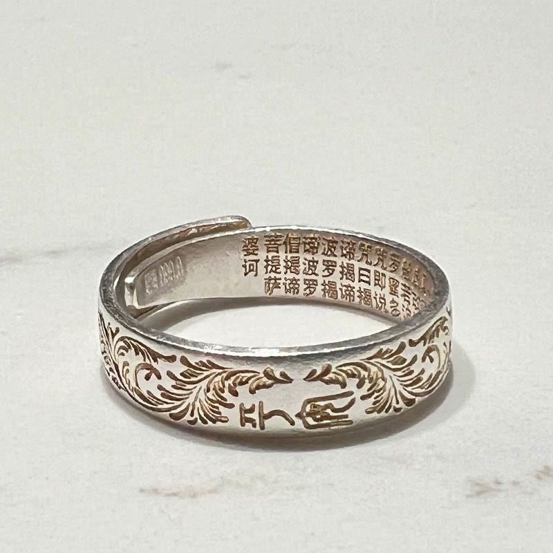 Anillo con patrón de flor alegre pintada en oro de plata de ley 999 Buddha Stones con Sutra del Corazón pacífico - image 15