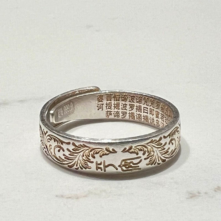 Anillo con patrón de flor alegre pintada en oro de plata de ley 999 Buddha Stones con Sutra del Corazón pacífico - image 15