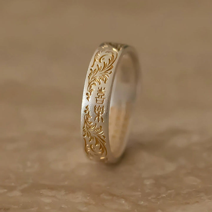 Anillo con patrón de flor alegre pintada en oro de plata de ley 999 Buddha Stones con Sutra del Corazón pacífico - image 7