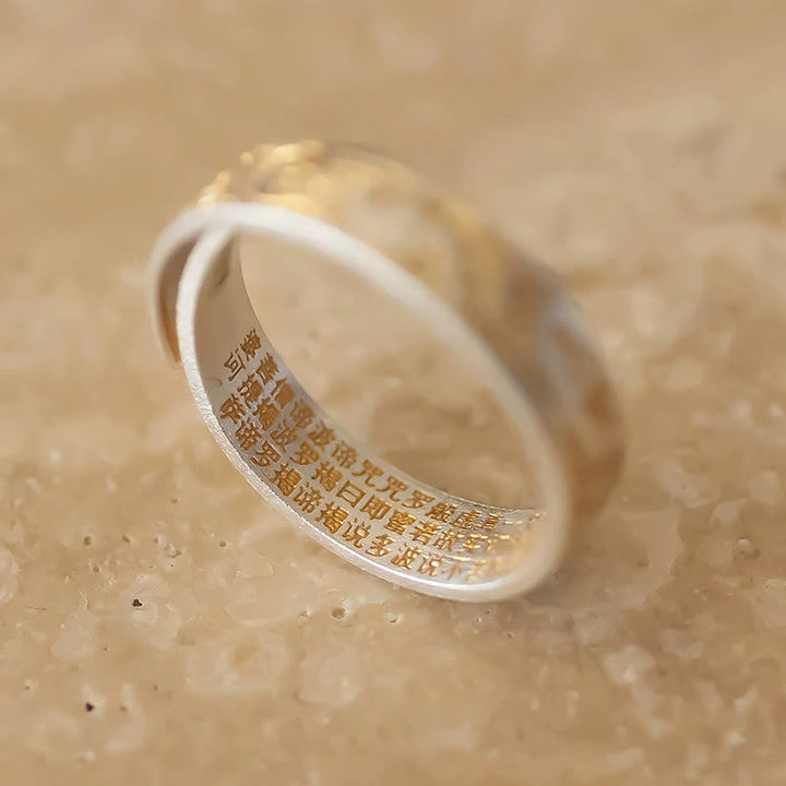 Anillo con patrón de flor alegre pintada en oro de plata de ley 999 Buddha Stones con Sutra del Corazón pacífico - image 2