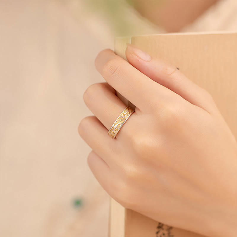 Anillo con patrón de flor alegre pintada en oro de plata de ley 999 Buddha Stones con Sutra del Corazón pacífico - image 4