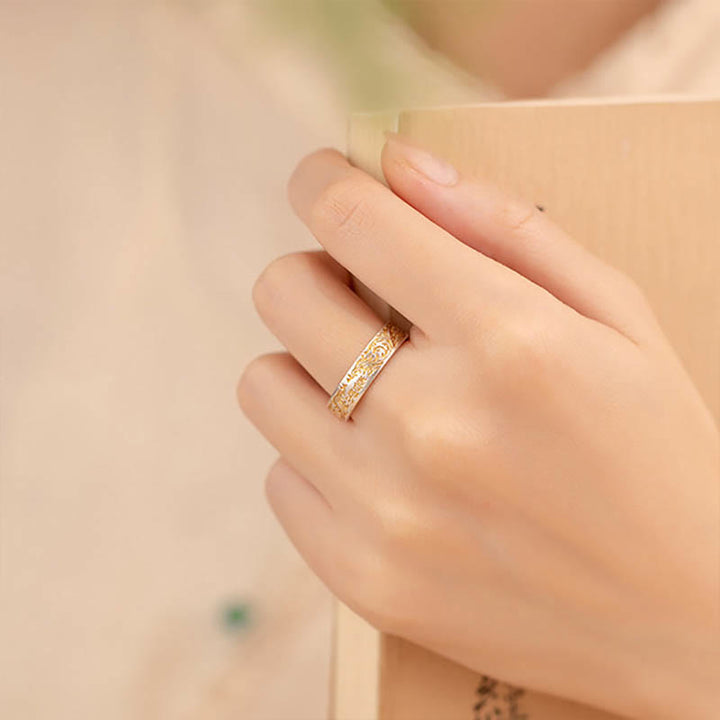 Anillo con patrón de flor alegre pintada en oro de plata de ley 999 Buddha Stones con Sutra del Corazón pacífico - image 4