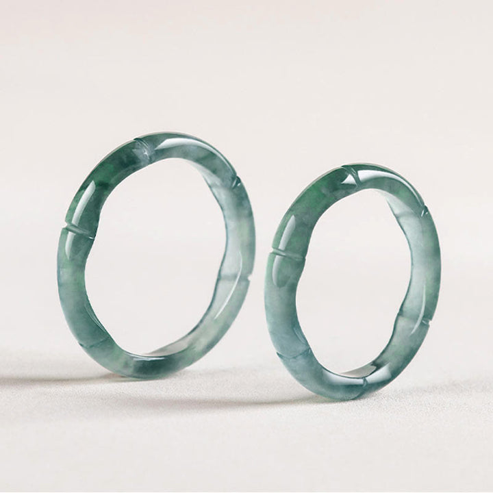 Anillo de Abundancia y Prosperidad de Buda Stones en Jade Natural y Bambú