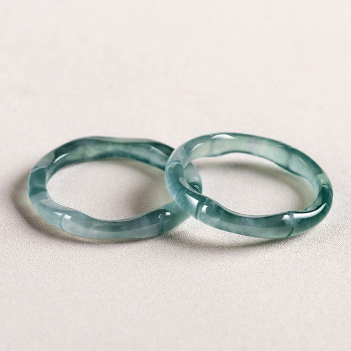 Anillo de Abundancia y Prosperidad de Buda Stones en Jade Natural y Bambú