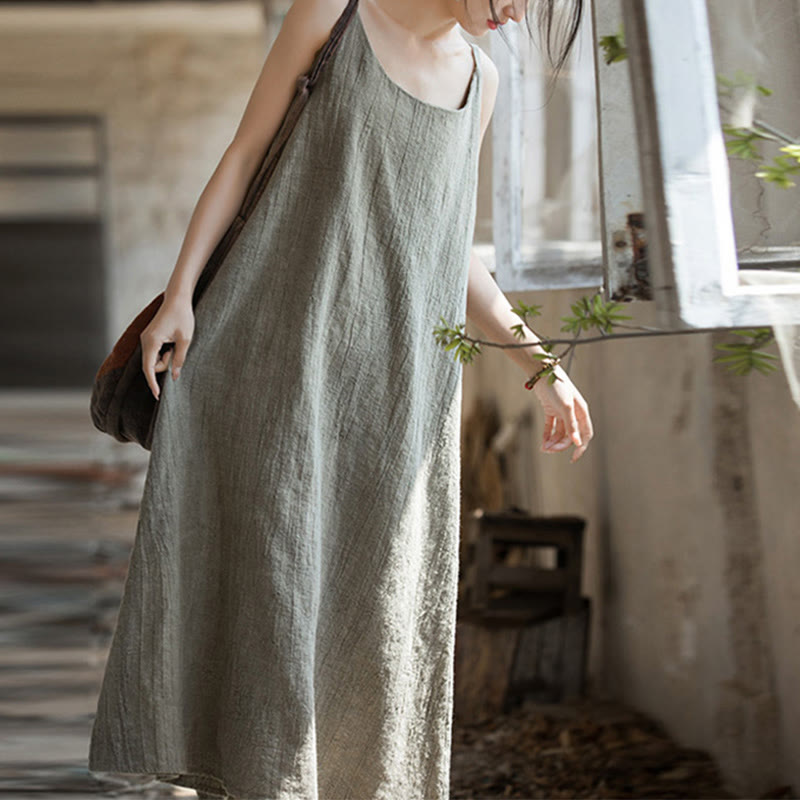 Buddha Stones Vestido Midi de Verano con Tirantes Spaghetti Hecho a Mano de Lino y Tintura Anudada - Lino - F (Apto para US4-8/10; UK/AU8-12/14; UE 36-40/42) - image 17