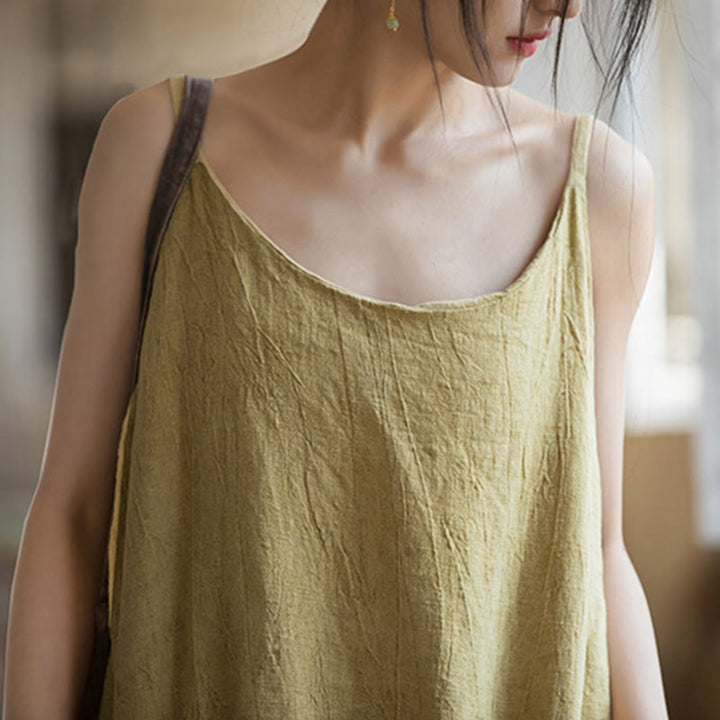 Buddha Stones Vestido Midi de Verano con Tirantes Spaghetti Hecho a Mano de Lino y Tintura Anudada - image 4