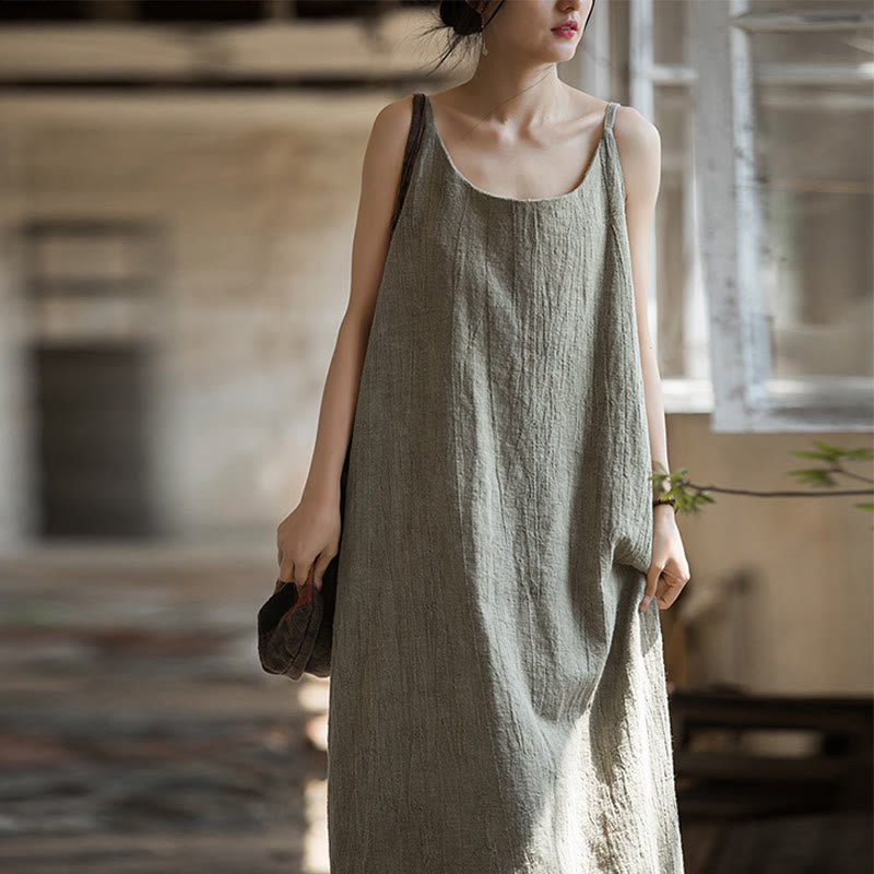 Buddha Stones Vestido Midi de Verano con Tirantes Spaghetti Hecho a Mano de Lino y Tintura Anudada - image 20