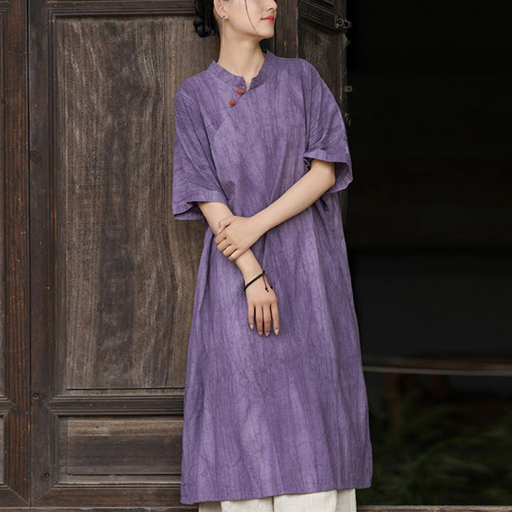 Vestido midi de lino de ramio teñido a mano Buddha Stones y pantalones anchos con bolsillos - Vestido morado (solo vestido) - US4-6, UK/AU8-10, EU36-38 (F) - image 1