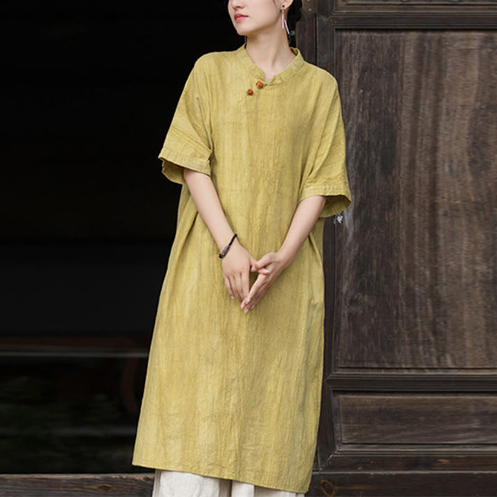 Vestido midi de lino de ramio teñido a mano Buddha Stones y pantalones anchos con bolsillos - image 8