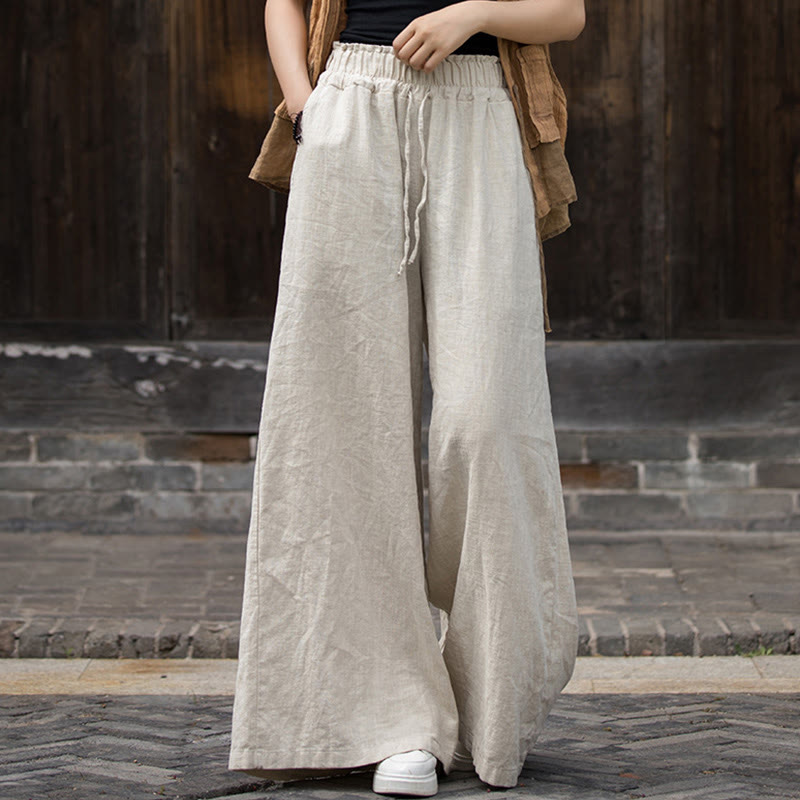 Vestido de mujer de manga corta, por debajo de la rodilla, con bolsillos, de lino ramio teñido con la técnica tie-dye, con estampado de Buddha Stones. - Pantalones caqui - US4-6, UK/AU8-10, EU36-38 (F) - image 18