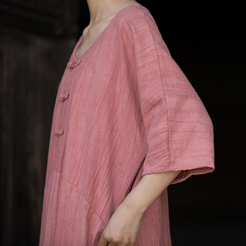 Buddha Stones Vestido midi de lino de ramio teñido a mano con botones de rana y bolsillos y pantalones de pierna ancha - image 20