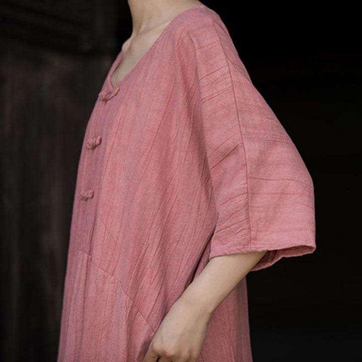 Buddha Stones Vestido midi de lino de ramio teñido a mano con botones de rana y bolsillos y pantalones de pierna ancha - image 20