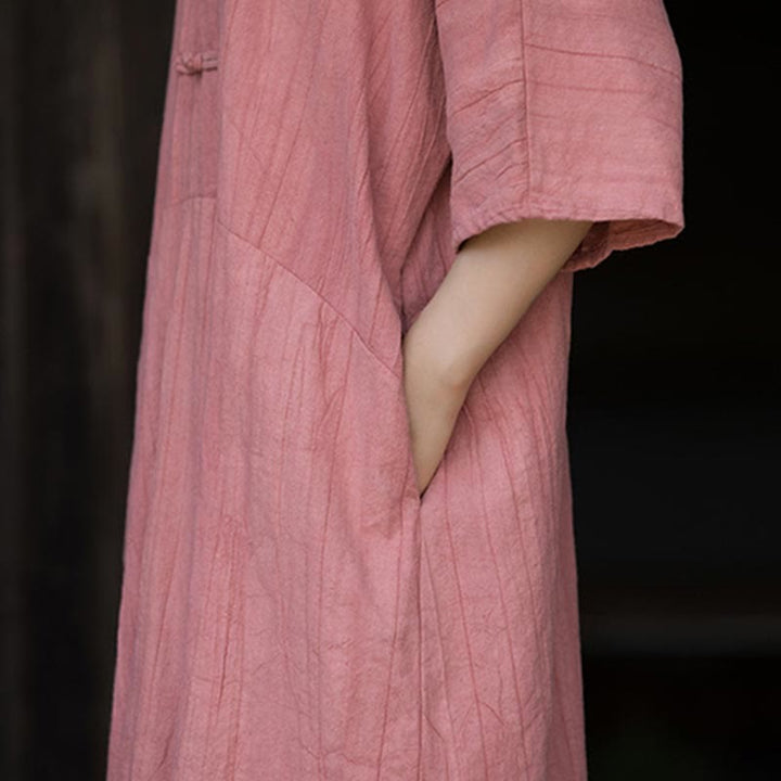 Buddha Stones Vestido midi de lino de ramio teñido a mano con botones de rana y bolsillos y pantalones de pierna ancha - image 21