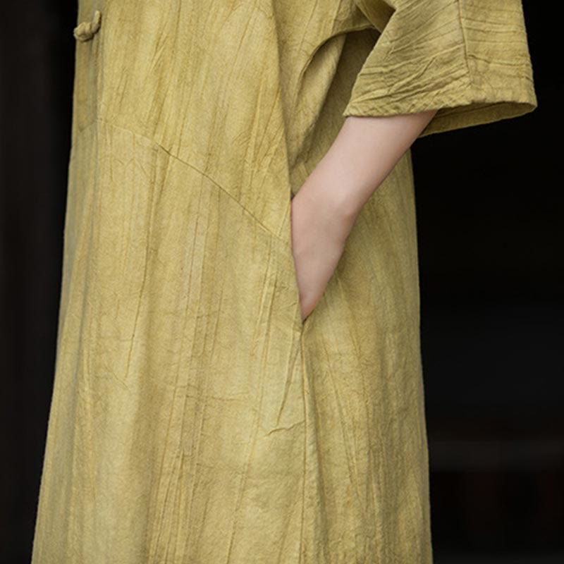 Buddha Stones Vestido midi de lino de ramio teñido a mano con botones de rana y bolsillos y pantalones de pierna ancha - image 30