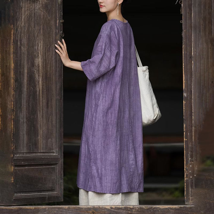 Buddha Stones Vestido midi de lino de ramio teñido a mano con botones de rana y bolsillos y pantalones de pierna ancha - image 9