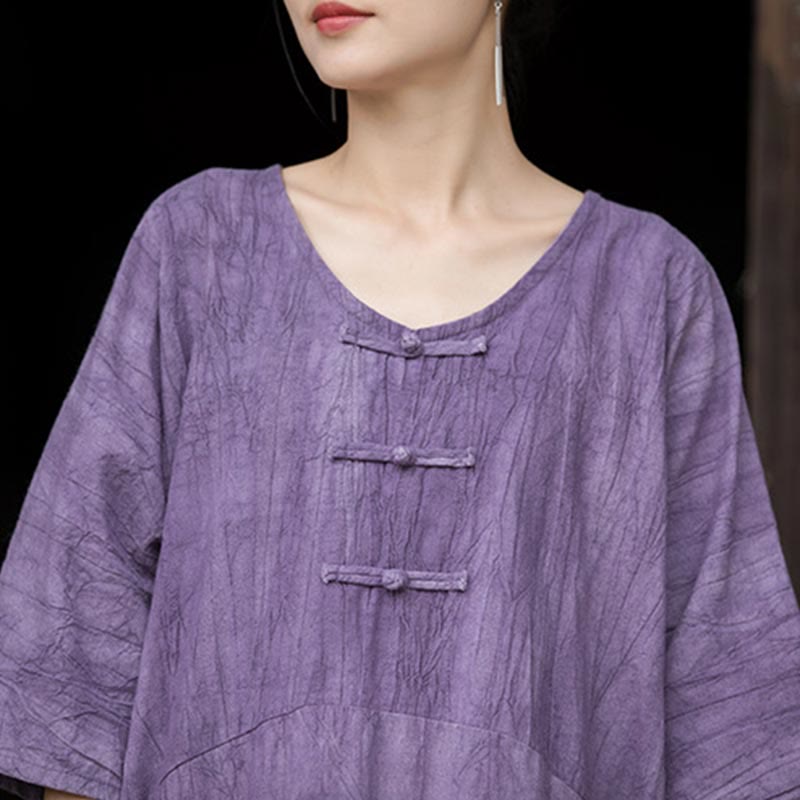 Buddha Stones Vestido midi de lino de ramio teñido a mano con botones de rana y bolsillos y pantalones de pierna ancha - image 10