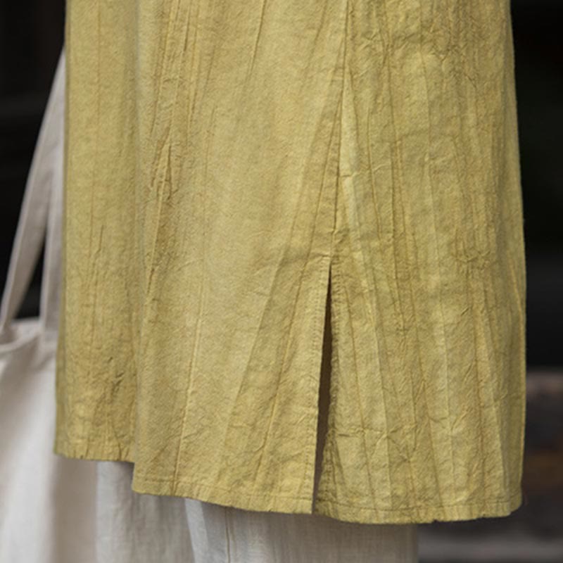 Buddha Stones Vestido midi de lino de ramio teñido a mano con botones de rana y bolsillos y pantalones de pierna ancha - image 31