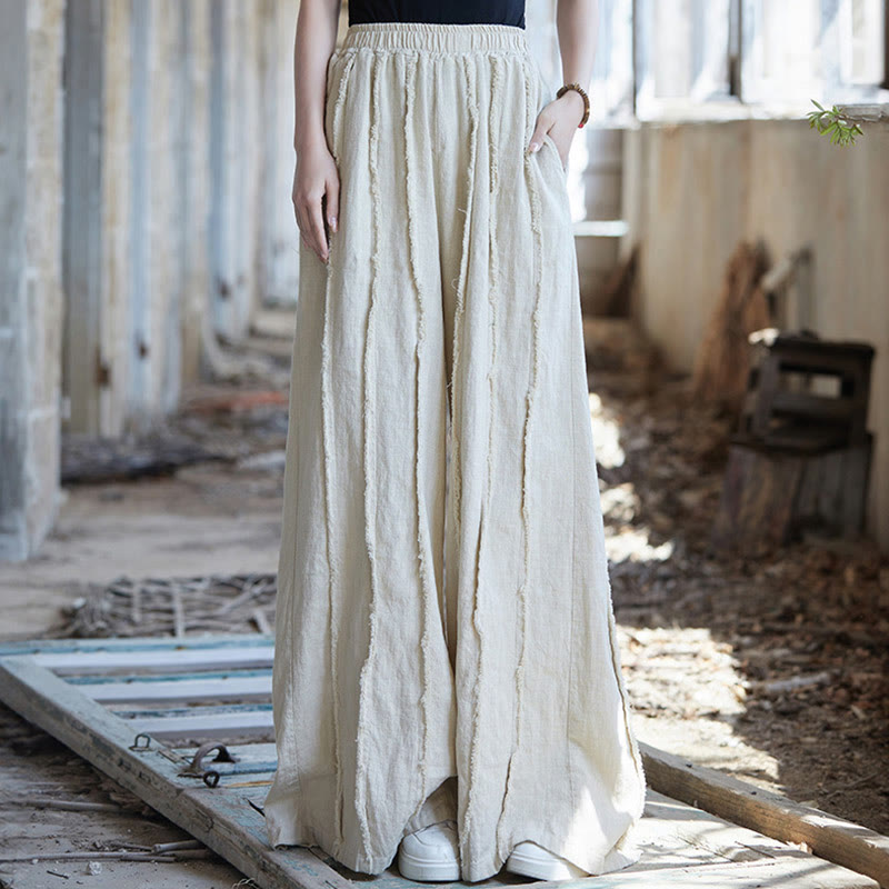 Vestido de lino ramio sin mangas hasta la rodilla con bolsillos y botones de rana, estampado de Buddha Stones. - Pantalones beige - US4-8/10, UK/AU8-12/14, EU36-40/42 (F) - image 34