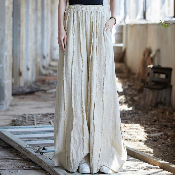 Vestido de lino ramio sin mangas hasta la rodilla con bolsillos y botones de rana, estampado de Buddha Stones. - Pantalones beige - US4-8/10, UK/AU8-12/14, EU36-40/42 (F) - image 34