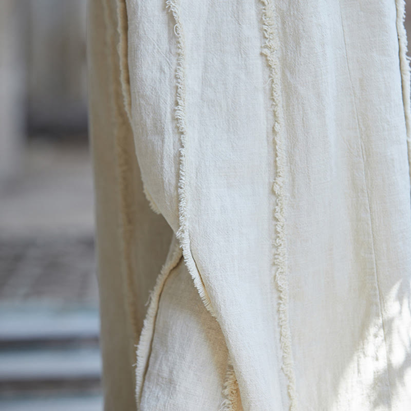 Vestido de lino ramio sin mangas hasta la rodilla con bolsillos y botones de rana, estampado de Buddha Stones. - image 36