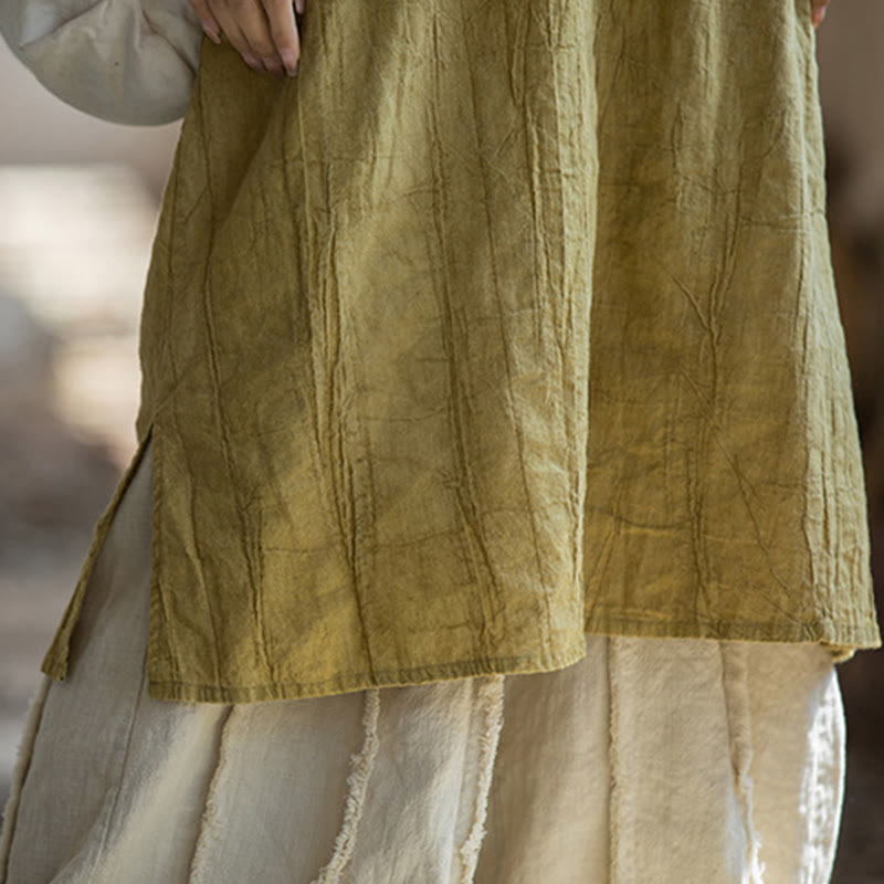 Buddha Stones Vestido camisero sin mangas con botones de rana Pantalones de pierna ancha de lino y ramio con bolsillos - image 10