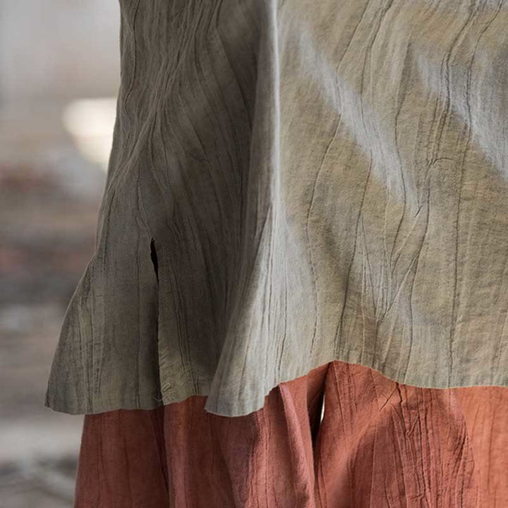 Vestido de lino ramio sin mangas hasta la rodilla con bolsillos y botones de rana, estampado de Buddha Stones. - image 17