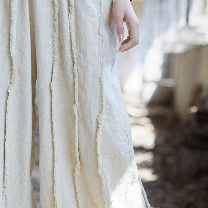 Buddha Stones Vestido camisero sin mangas con botones de rana Pantalones de pierna ancha de lino y ramio con bolsillos - image 37