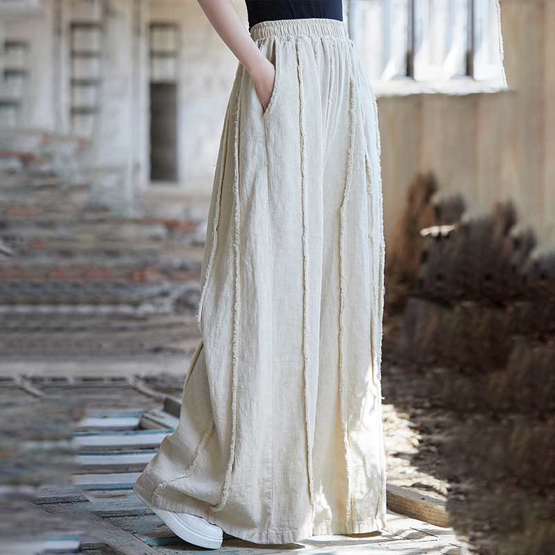 Buddha Stones Vestido camisero sin mangas con botones de rana Pantalones de pierna ancha de lino y ramio con bolsillos - image 35