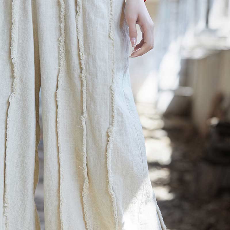 Vestido de lino ramio sin mangas hasta la rodilla con bolsillos y botones de rana, estampado de Buddha Stones. - image 37