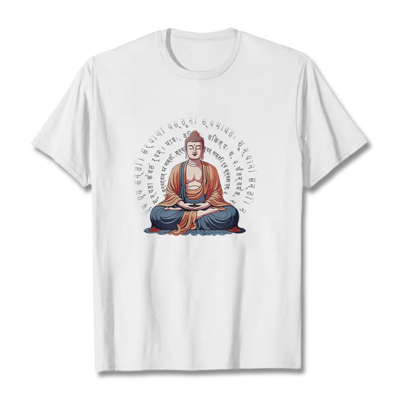 Camiseta Buddha Stones Sūtra del Corazón Sánscrito La Forma No Es Otra Que Vacuidad - Blanco - 2XL - image 1
