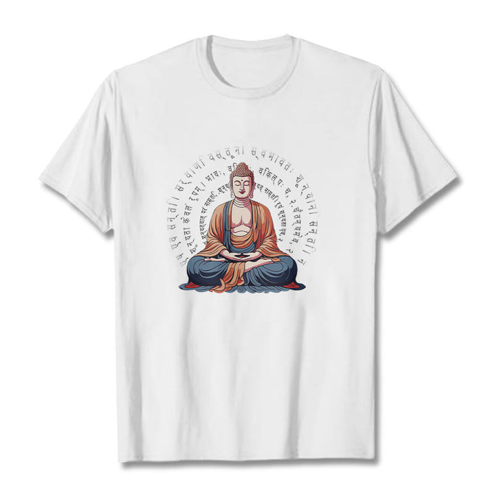 Camiseta Buddha Stones Sūtra del Corazón Sánscrito La Forma No Es Otra Que Vacuidad - Blanco - 2XL - image 1