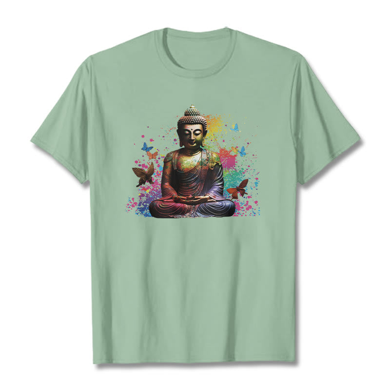 Camiseta con diseño de Buda y mariposa colorida en meditación de Buddha Stones - Verde pálido - 2XL - image 13