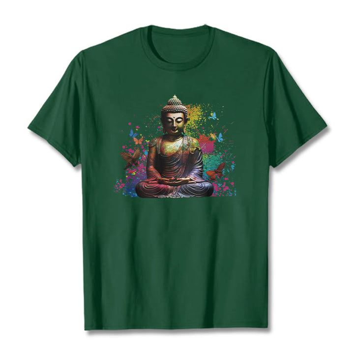 Camiseta con diseño de Buda y mariposa colorida en meditación de Buddha Stones - Verde bosque - 2XL - image 10