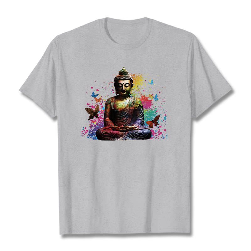Camiseta con diseño de Buda y mariposa colorida en meditación de Buddha Stones - Gris claro - 2XL - image 18