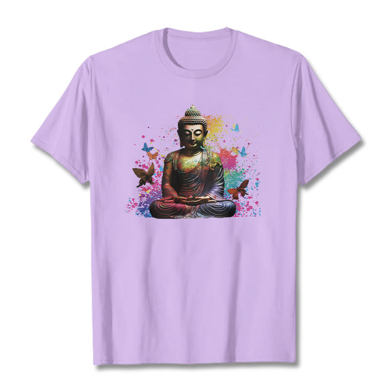 Camiseta con diseño de Buda y mariposa colorida en meditación de Buddha Stones - Ciruela - 2XL - image 16