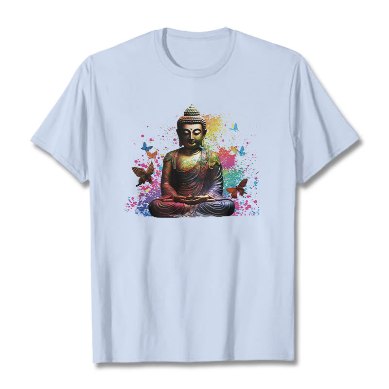 Camiseta con diseño de Buda y mariposa colorida en meditación de Buddha Stones - Cian claro - 2XL - image 18