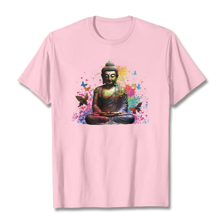 Camiseta con diseño de Buda y mariposa colorida en meditación de Buddha Stones - rosa claro - 2XL - image 11
