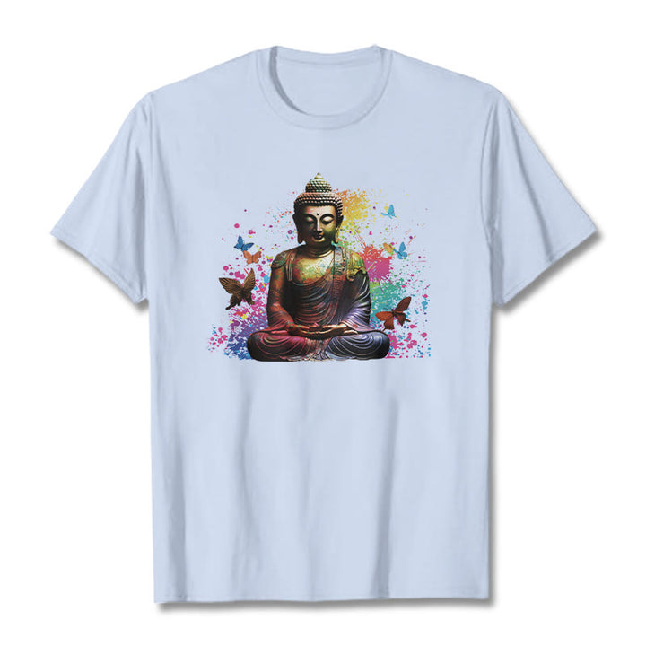 Camiseta con diseño de Buda y mariposa colorida en meditación de Buddha Stones - Cian claro - 2XL - image 17