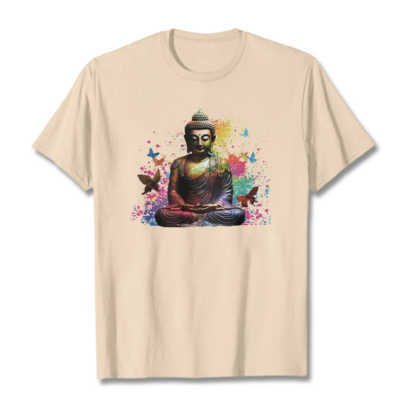 Camiseta con diseño de Buda y mariposa colorida en meditación de Buddha Stones - Sopa de mariscos - 2XL - image 8