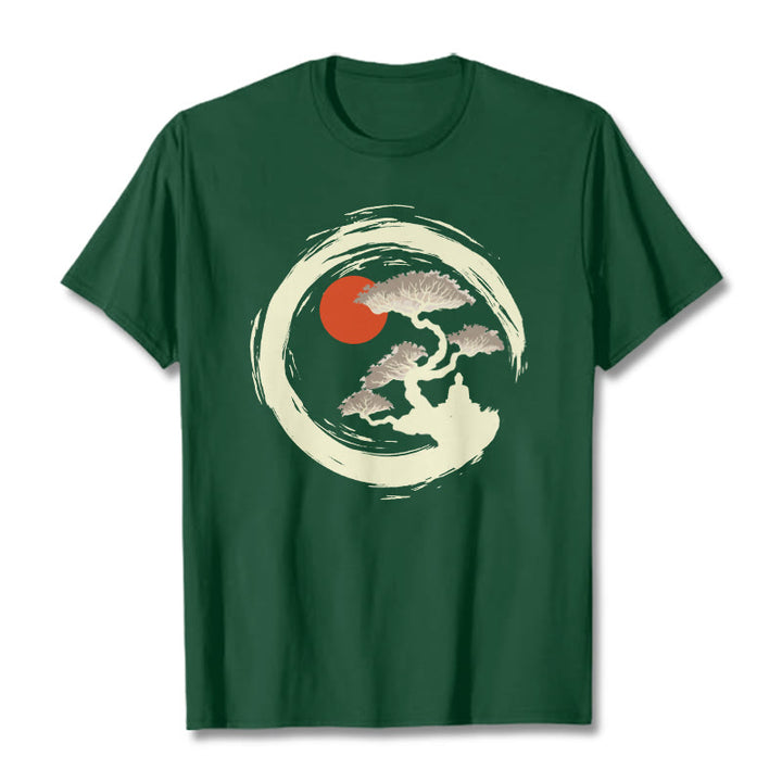 Camiseta de Buda para Meditación con Círculo Zen de Piedras de Buda del Sol Rojo - Verde bosque - 2XL - image 11