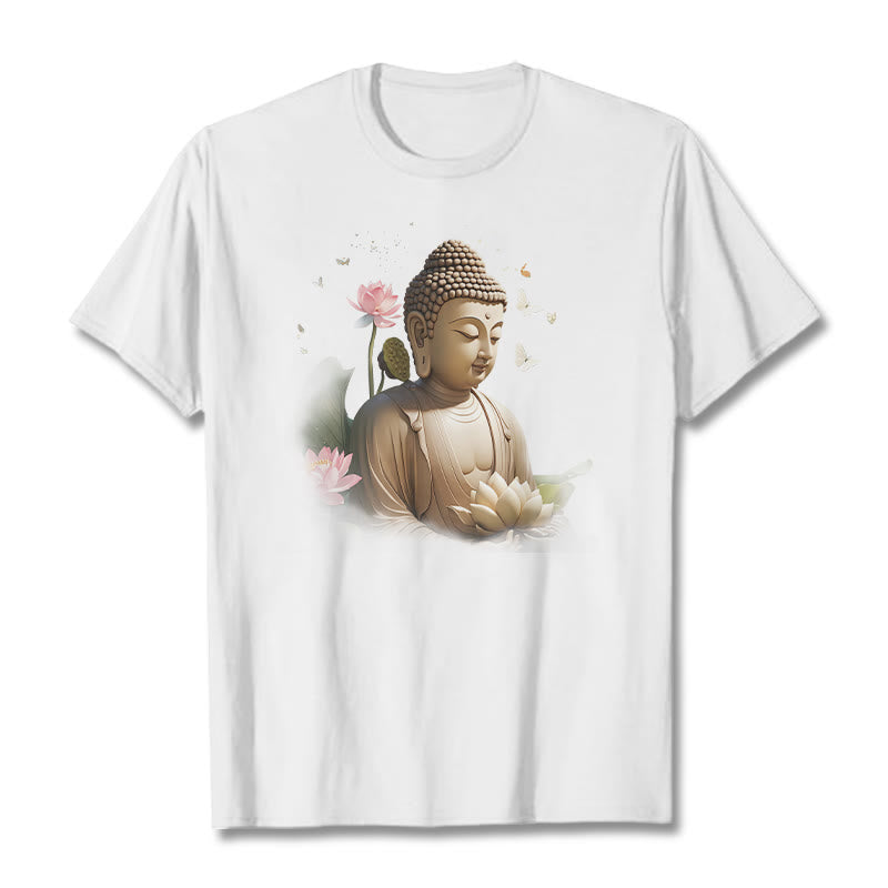 Camiseta de Buda de Meditación con Loto y Mariposa de Buddha Stones - Blanco - 2XL - image 0