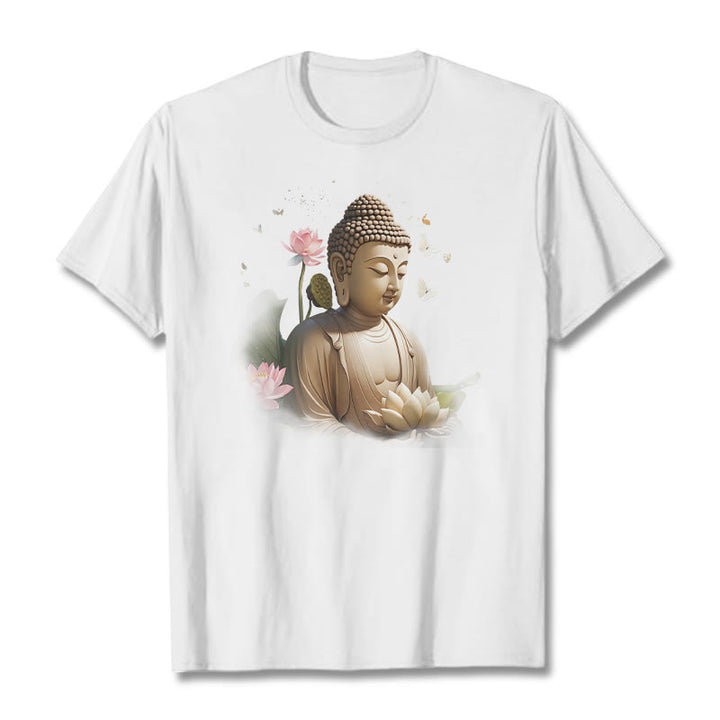 Camiseta de Buda de Meditación con Loto y Mariposa de Buddha Stones - Blanco - 2XL - image 0