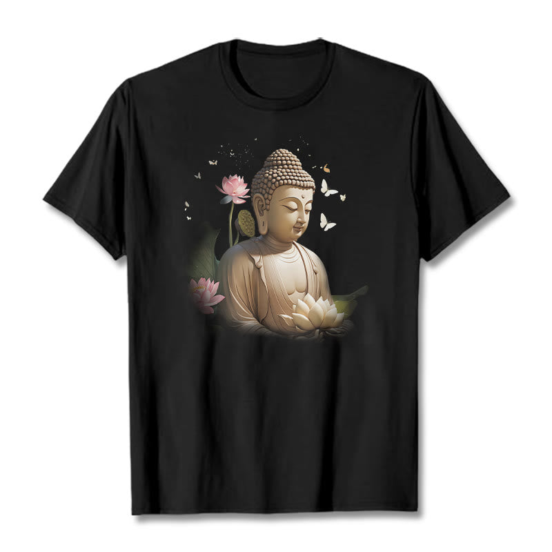 Camiseta de Buda de Meditación con Loto y Mariposa de Buddha Stones - Negro - 2XL - image 4
