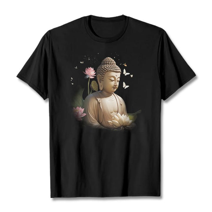 Camiseta de Buda de Meditación con Loto y Mariposa de Buddha Stones - Negro - 2XL - image 4