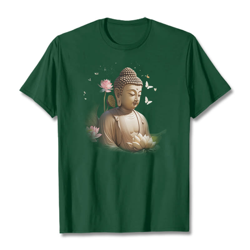 Camiseta de Buda de Meditación con Loto y Mariposa de Buddha Stones - Verde bosque - 2XL - image 10